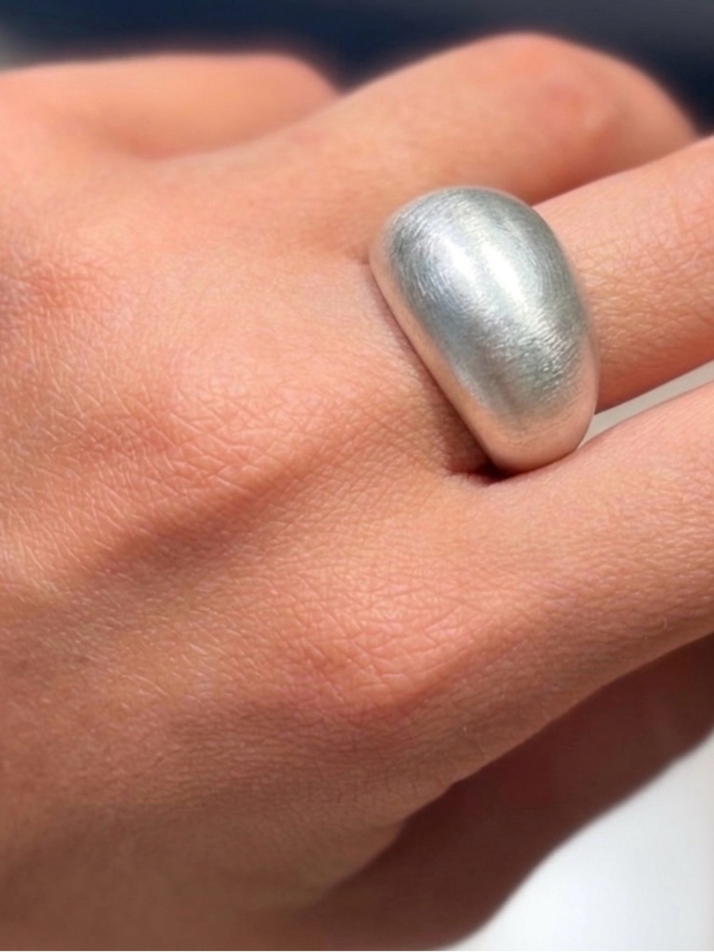 Limited Edition French Dome Ring - Brushed Silver Platinum Plated - Picture 3 of 10